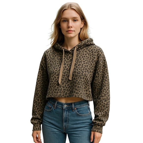 OLIVACEOUS Animal Print Lightweight Wool Blend Leopard Print Hooded Pullover - Picture 1 of 11